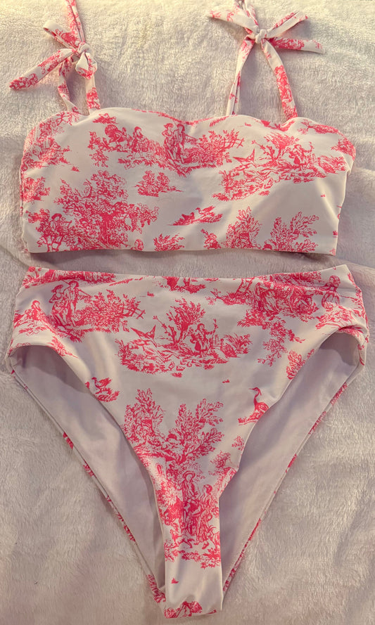 SHEIN Womens 2 piece SHEIN bikini pink Vintage pink and white print Women's - M