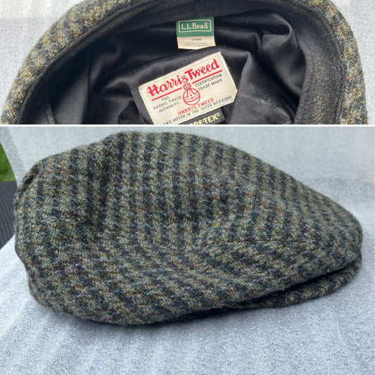 L.L.Bean Harris Tweed 100% Wool outer Flatcap MED Green hatch - Gore-Tex hand-woven in the Outer Hebrides Hat