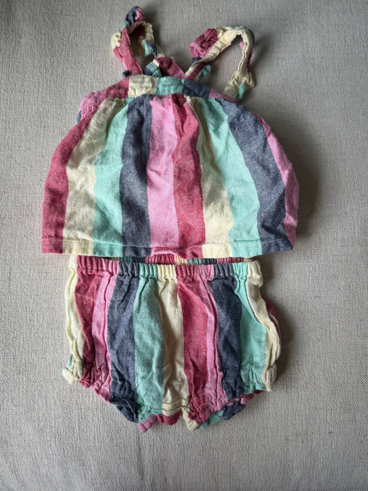 Old navy VGUC striped linen tank and bloomer set 12-18 months 12 Months