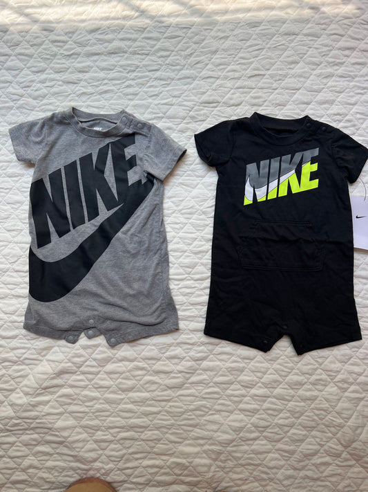 Nike Gray NWOT and Black Nike short onesies NWT 6 Months