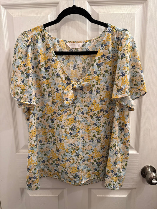 Lauren Conrad Yellow/blue flower short sleeve shirt Women's - XL