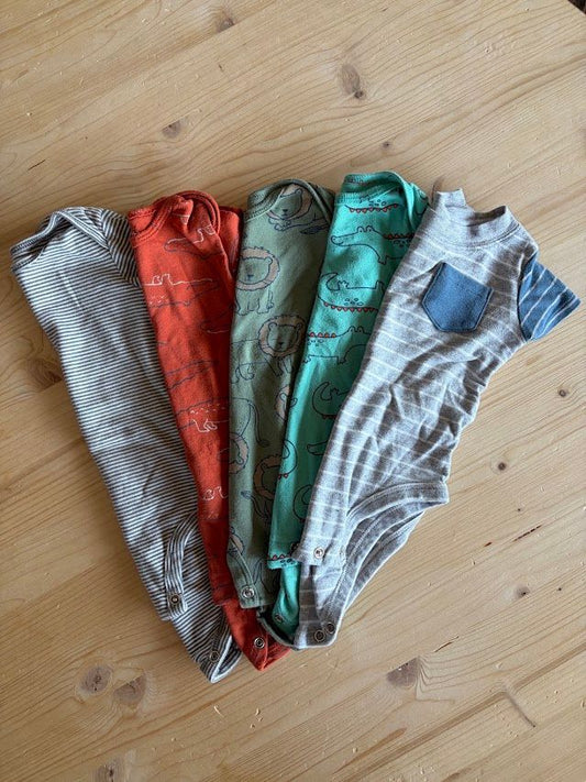 Carters, 6m, Short Sleeve Onesies 5 Pack: Stripes and Animal Print 6 Months