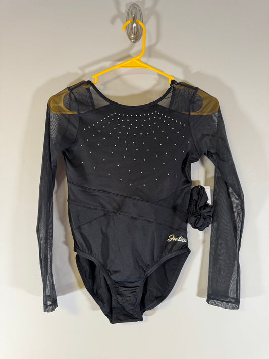 Justice Size 16-18 Black Rhinestone Sheer Sleeve Leo - NWT Ballet-Dance-Gym