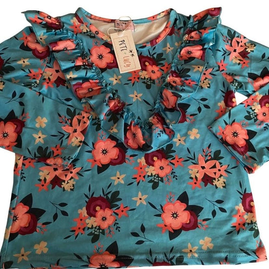Pete + Lucy NWT Tropical floral ruffle shirt top 6 6x new 6