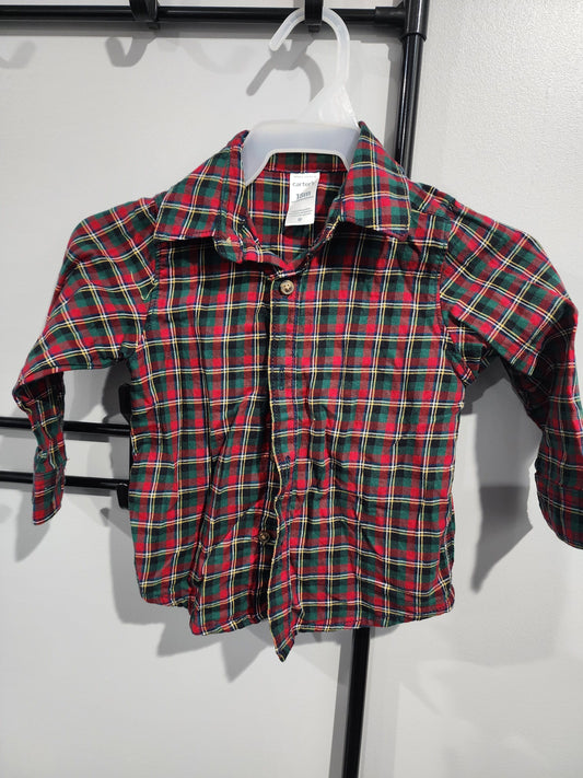 Carters 18m Button Up Dress Shirt Red & Green Plaid 18 Months