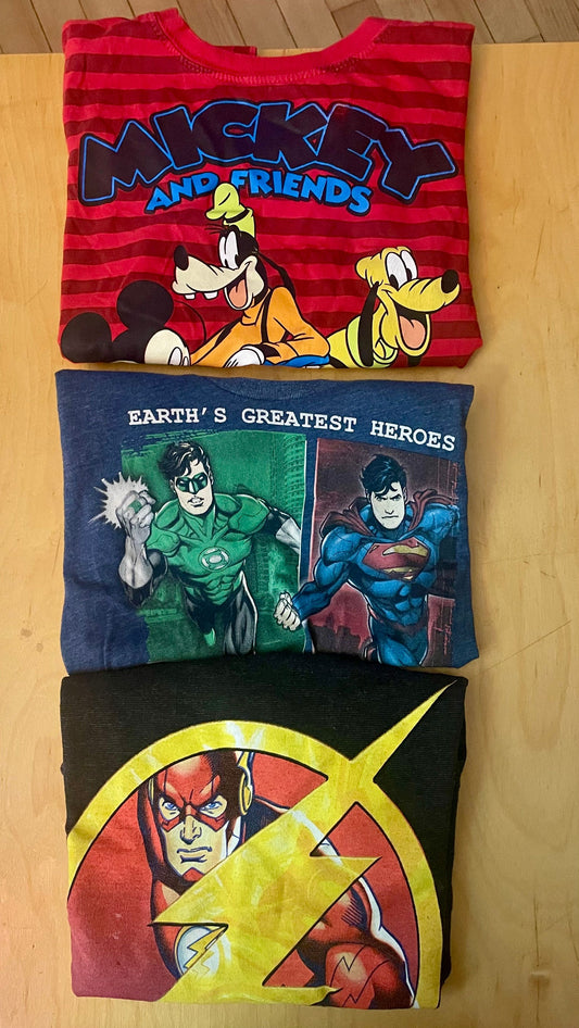 Disney, Flash, DC Three character tshirts 5T/5