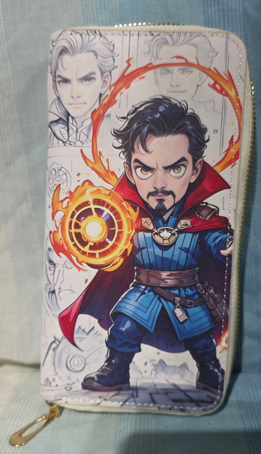 chibi" styled Doctor Strange illustration wallet m inspired by Derek Laufman's cartoon style. Wallet