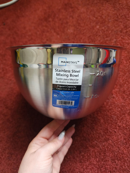 NEW - Stainless Steel Mixing Bowl 3 qt. Dishwasher Safe Kitchen