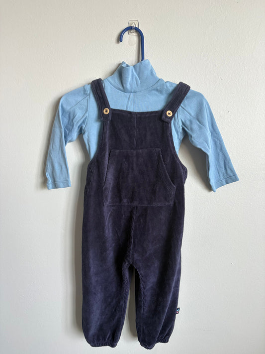 Leigh Tucker Willow Baby Boy Outfit Size 9-12 M Navy Overalls and Blue Turtle Neck Long Sleeve Shirt 9 Months