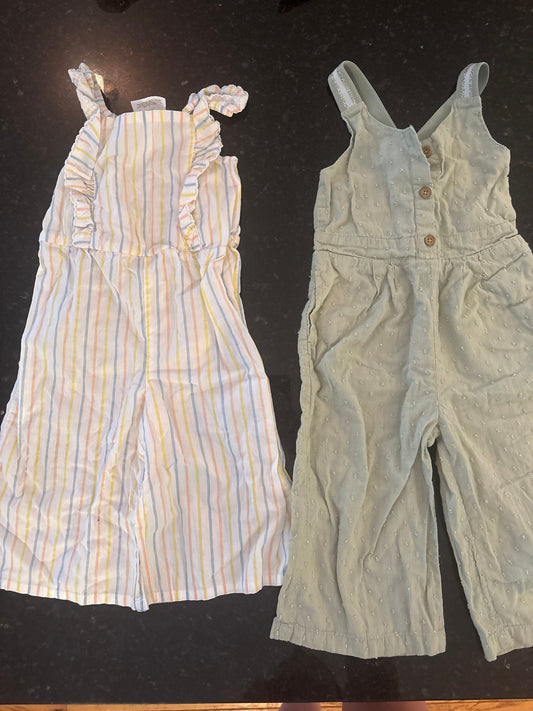 Rachel Zoe Girls wide leg summer rompers RZ green 24m, Okie dokie stripe 2T 24 Months