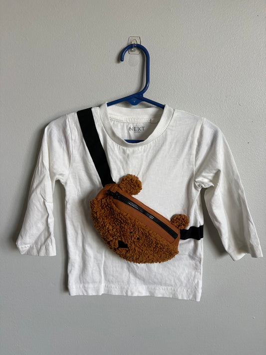 Next Toddler Boy Long Sleeve Shirt Size 12-18 M Fuzzy Bear Zip Up "Fanny Pack" Attached to Shirt 12 Months