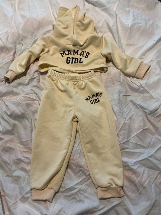 Mama girl Cream crop top with sweatpants 18 Months