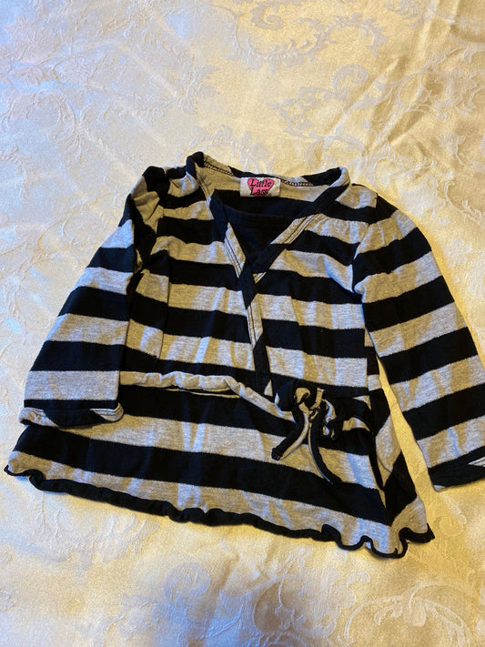 Little Lass, 18m black and gray stripped long sleeve shirt, thin silver sparkle thread between stripes 18 Months
