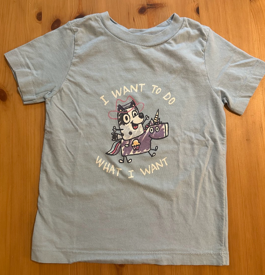 2T Bluey Tee T-Shirt - Light Blue w/ Muffin Says "I Want to Do What I Want" 2T