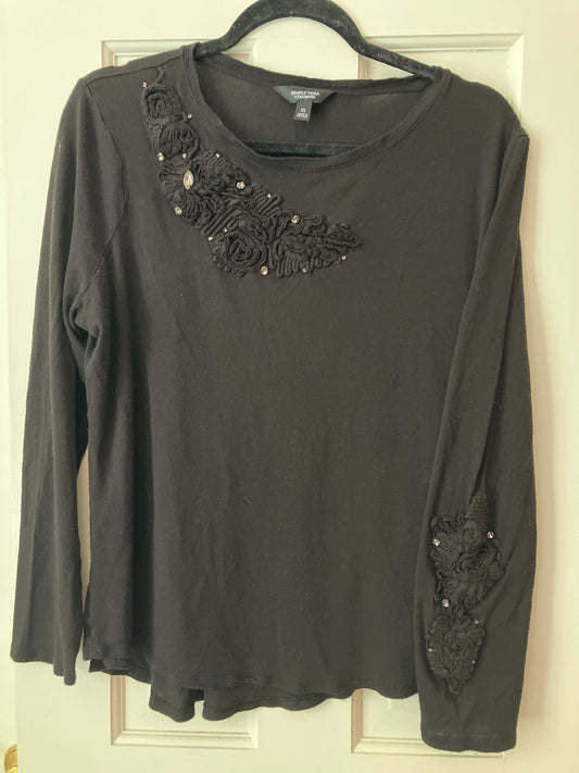 Simply Vera Vera wang black long sleeve Diamond studded front and left sleeve obliques Women's - XL