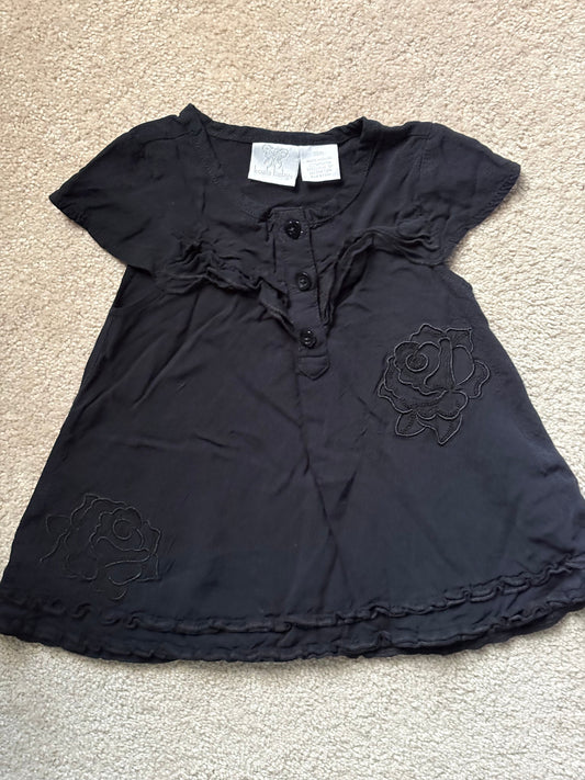 Koala baby, 18m, Girls short sleeve top, black embodied black floral appliqués on a black base, 100% rayon 18 Months