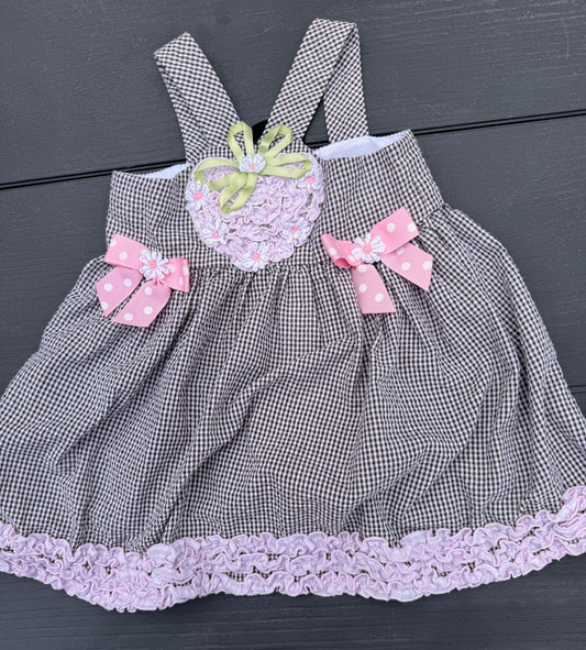 Bonnie baby summer dress zipper back girl Seersucker black checkered pink bows ruffled 18 Months