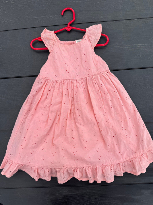Oshkosh peach eyelet dress Summer girls cap sleeve cottagecore 4T/4
