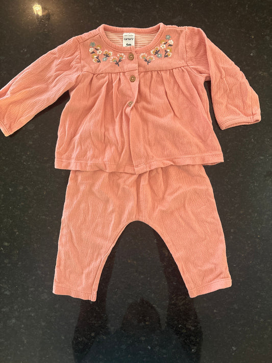 Carters Pink carters long sleeve & pant matching set size 6m - flowy top 6 Months