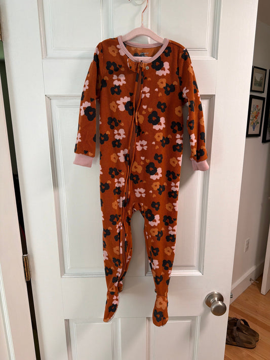 Carters Fleece zippy pjs-orange florals 3T