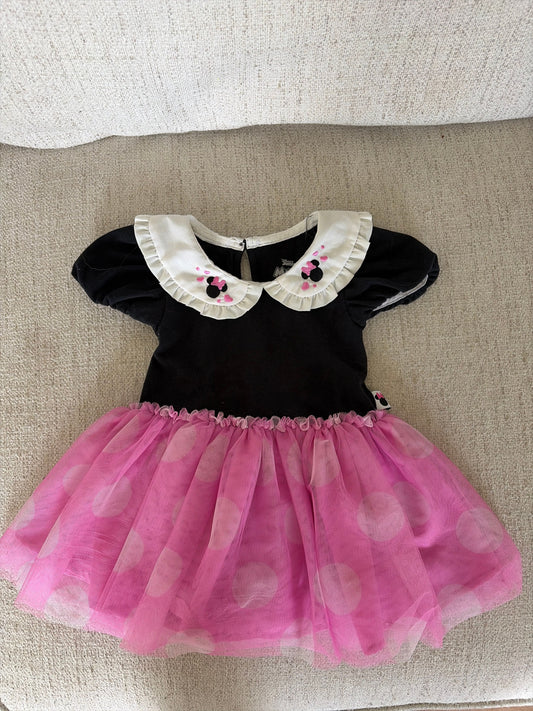 Disney Junior 12 Month Minnie Mouse Dress Pink Polka Dot Skirt with Black Top 12 Months