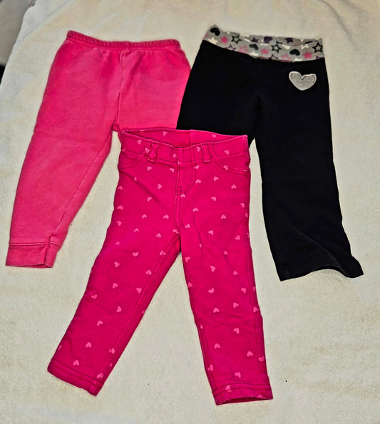 Circo and Okie Dokie and Garanimals Girls' 18 month 3 pack pants pink heart, pink sweats, black yoga 18 Months