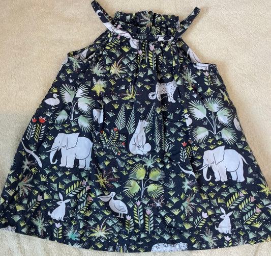 GAP sleeveless Dress, girls size 18-24, animals Black, wild animals/ jungle print, cotton 18 Months