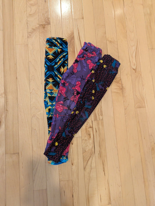 Lula Roe Set of 3 Leggings Size Small/Medium Captain Hook, Werewolf and Moon, Blue Geometric 5T/5