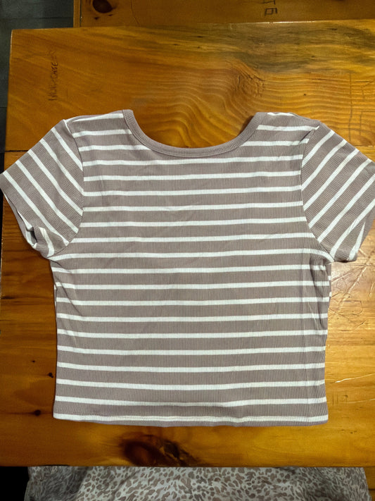 Better together stripped crop top low back shirt Brown/white stripped shirt Women's - S