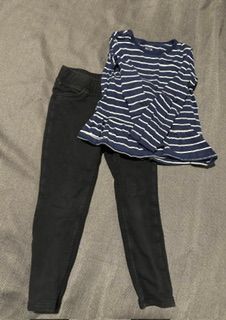 Carters/Jumping Bean Blue, White Stripe LS Shirt Black straight leg pants 7