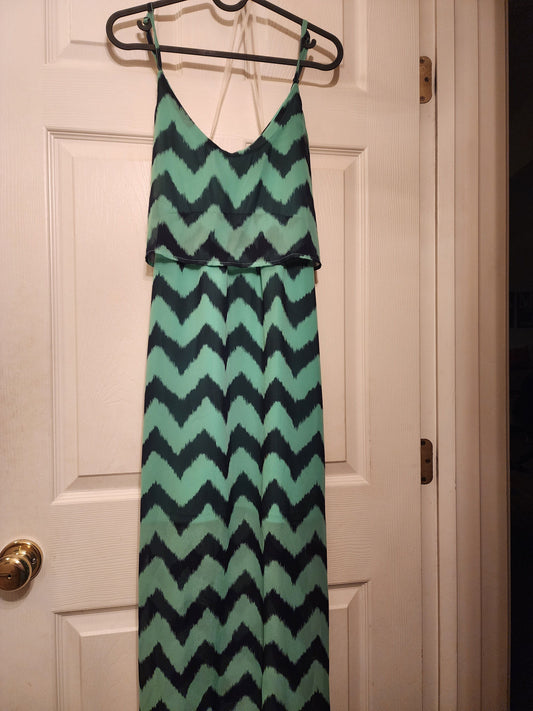 Almost Famous - LG "11-13" Thin Strap Mint & Navy: Short Dress w. Long Overlay Women's - L