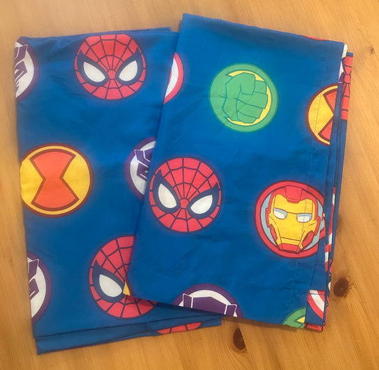 1 Set 63" Marvel Super Hero Adventures Curtains 2 Panels, Hulk, Spider-Man, Iron Man, Black Panther Decor