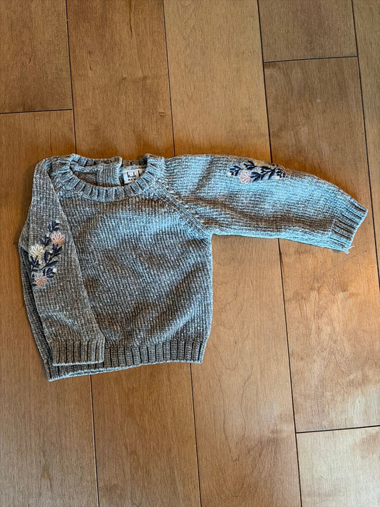 Nicole Miller 12 Month Sweater Gray with Sparkles, Flowers on Sleeves 12 Months
