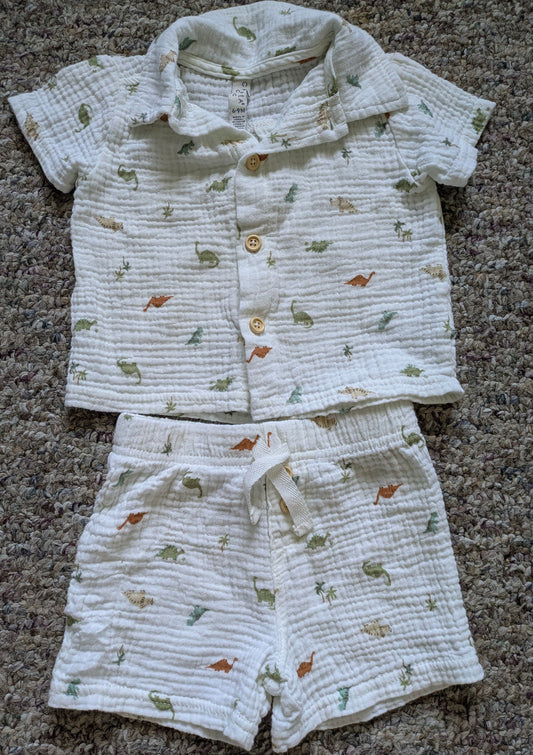 Chick pea organic: 6-9m White cotton button up set with dinosaurs 6 Months