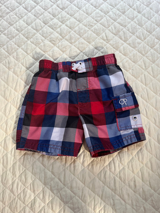 OP 12 mon plaid swim trunks 12 Months