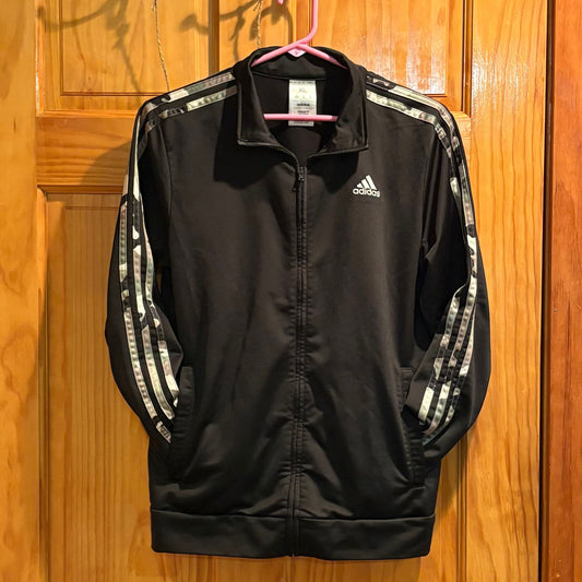 Adidas boys  size XL 18/20 Regular Fit Zip front athletic jacket with camo colored stripes 18