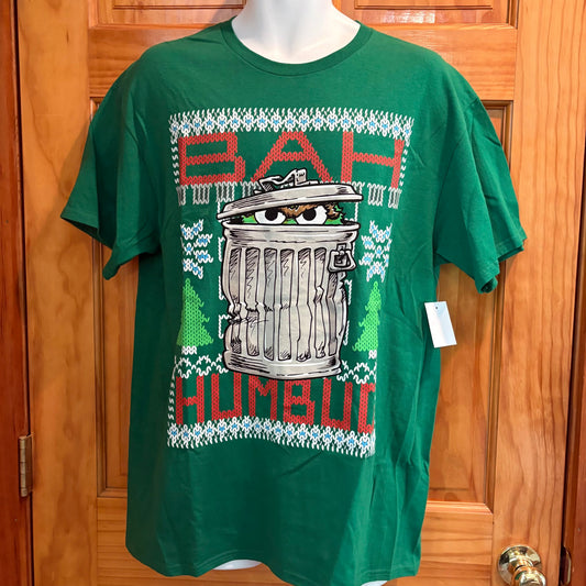 Sesame Street Oscar the Grouch size L green Christmas t-shirt 100% cotton Men's - L