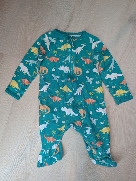 Wonder Nation dinosaur pajamas, 0-3m Green dinosaur pajamas w/ 2 way zip and fold over mittens Newborn