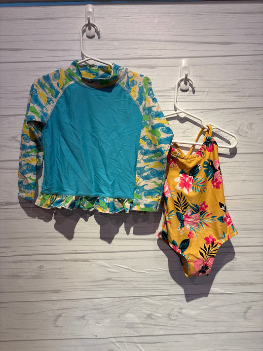 LL Bean Girls LLBean long sleeve swim shirt & Kami yellow bathing suit 3T 3T