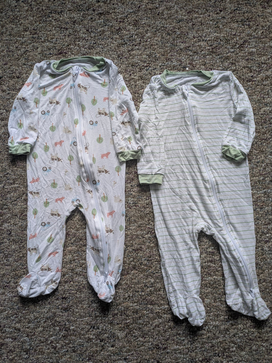 Milkberry Rayon Bamboo: 3-6 months Baby farm animals & stripped 2 way zip sleeper with feet 3 Months