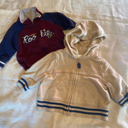 Circo & Carters 3m, zip sweaters, Mommys Rookie & tan with blue stripes with hood 3 Months