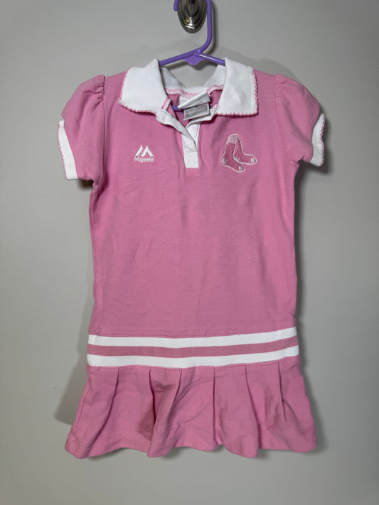 Majestic MLB Fan Fashion Pink Polo Style Dress w/ Red Sox Embroidery 3T