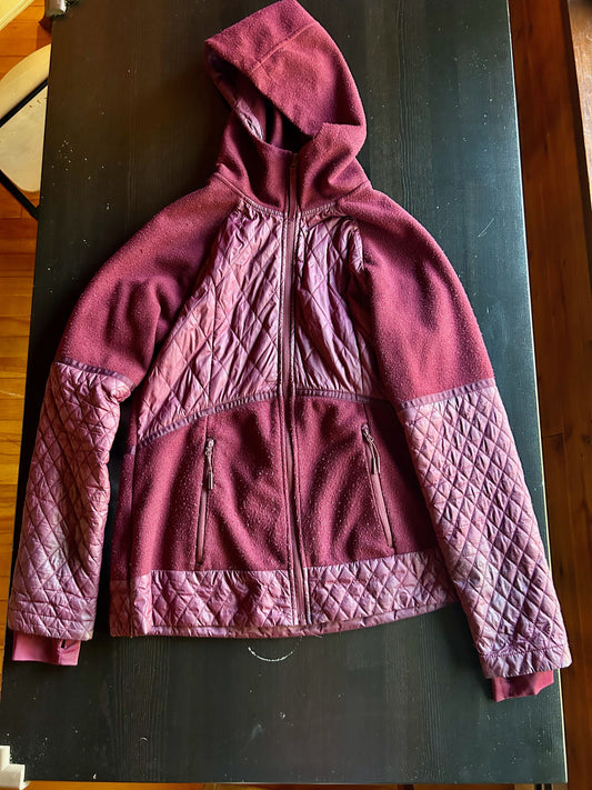 Champion Women's Burgundy Quilted Hooded Jacket Quilted front panel and sleeves, full zip closure Women's - M