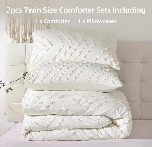 YIRDDEO Ivory White Twin Size Comforter Set 2Pc Ivory White Twin Size Comforter Set 2Pc w Pillow Cover Twin