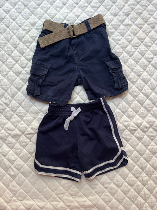 Toughskin Boys Blue cargo shorts and blue & white athletic shorts 12 Months