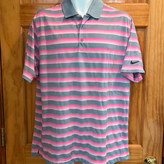 Nike Golf dri fit shirt pink striped with collar size L Men's - L