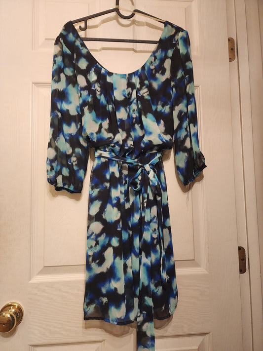 Three Pink Hearts: LG Short Dress Multi Tone Blues w. shear 3/4 sleave Women's - L
