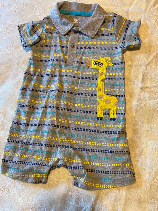 Koala Baby 6m-9m romper, collared short sleeve, shirt, stripes, giraffe, shorts 6 Months