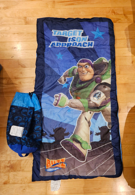 53"x28" kid's zip up Sleeping bag w/ storage bag Buzz Lightyear front print, light blue back Miscellaneous