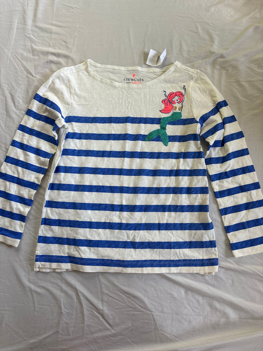 Crew Cuts, 10-12, long sleeve Blue and white striped with mermaid new with tags 10